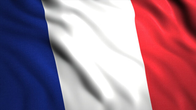 Beautiful background with flag of country. Motion. Patriotic 3d animation of waving flag of country. Beautiful wave-moving flag of France