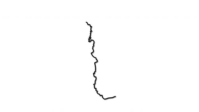 Togo map, country territory outline self drawing animation. Line art.