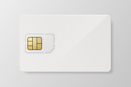 Vector 3d Realistic White Plastic Card and Sim Card Template, Isolated. Design Template of Sim Card with Plastic Card for Mockup, Branding. Front View