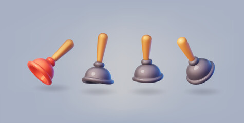 Plunger in a different view. Realistic vector 3d cartoon style icons