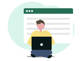 Webサイトを構築する男性 デザイナー エンジニア ベクターイラスト