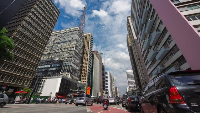Time lapse view of traffic on Paulista Avenue in Sao Paulo, the business and financial capital of Brazil and largest city in South America.