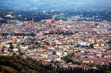 Florence, Tuscany, Italy. Classic view over the city centre from Fiesole. Summer evening