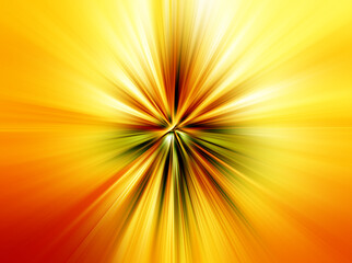 Abstract radial zoom blur surface of green, yellow and orange tones. Bright warm background with...