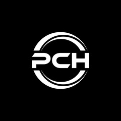 PCH letter logo design with black background in illustrator, vector logo modern alphabet font overlap style. calligraphy designs for logo, Poster, Invitation, etc.