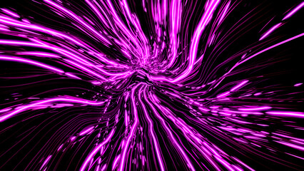Purple bright loop. Design. Beautiful colorful background in abstraction where bright pink lines oscillate on a dark background.