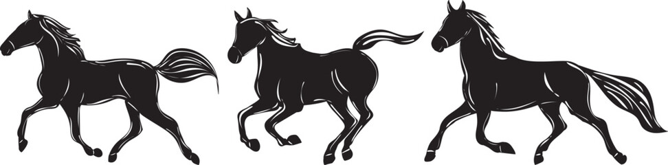 running horse silhouette on white background isolated, vector