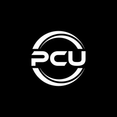 PCU letter logo design with black background in illustrator, vector logo modern alphabet font overlap style. calligraphy designs for logo, Poster, Invitation, etc.