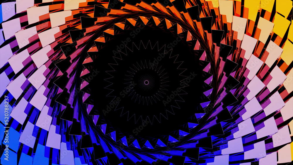 Poster bright background.design. a bright abstraction of a corridor inside which it oscillates in circles w