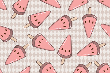 Watermelon ice scream sweets chocolate doodle cartoon pattern