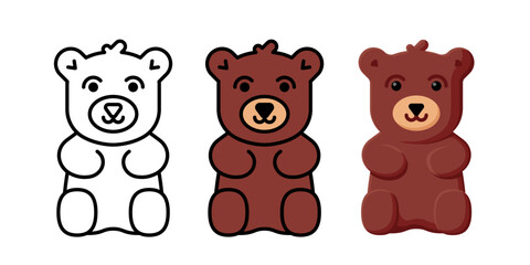 Set cartoon cute baby outline teddy bear toy vector illustration