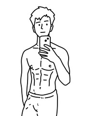 black and white of cute man cartoon for coloring