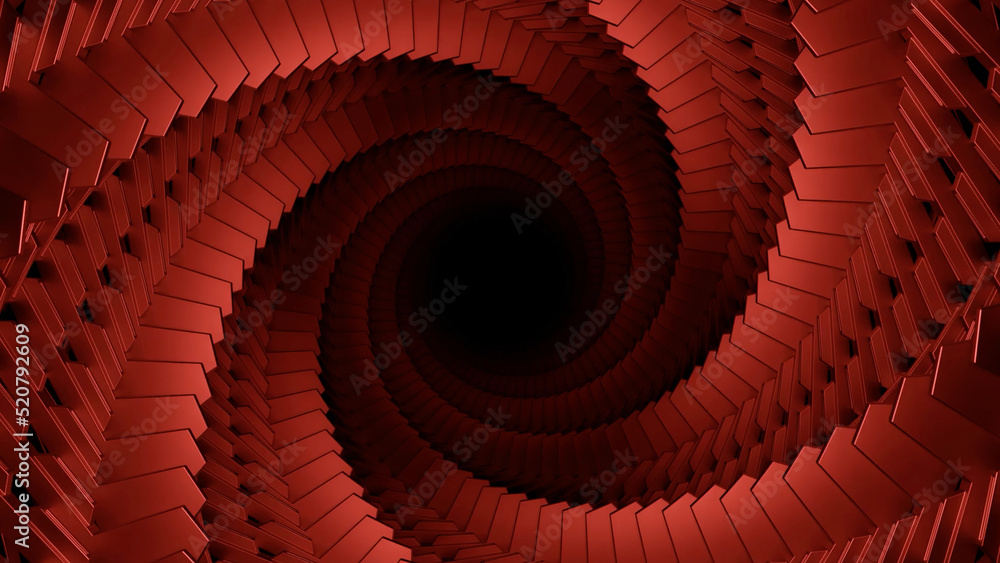 Poster blue and gray background.design.a bright corridor in animation with twisted walls that moves forward