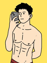 Fototapeta premium cute man cartoon on yellow background