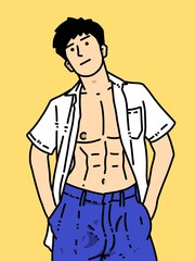 cute man cartoon on yellow background