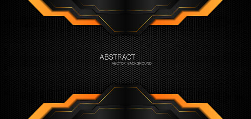 Dark steel mesh abstract background with black and orange polygon shapes, free space for design. modern technology innovation concept background  © Natt