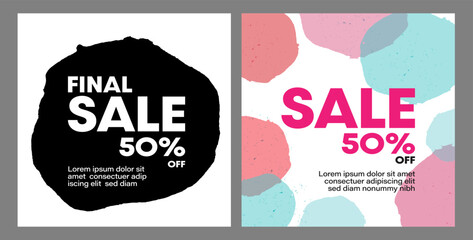 Sale discount text banner background vector set. With organic circle shape pattern art. Shop clearance badge poster. Special offer price tag, best deal promotion advertising label, retail business.