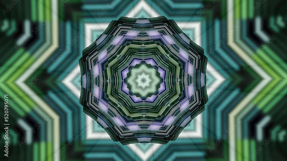 Poster hypnotic pattern with flashing lines and floral shape. media. beautiful psychedelic pattern with shi