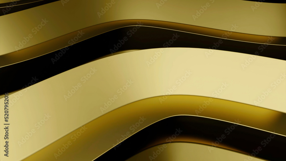 Poster abstract wide golden lines moving and creating effect of endless rotation. design. bended stripes mo