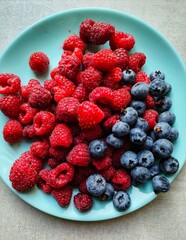 raspberries and blueberries
