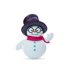 Snowman with hat and scarf isolated on white background. Realistic vector 3d Christmas snowman decorations. New Year illustration.