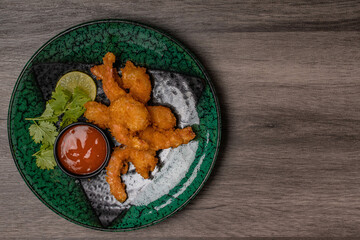 Battered Prawns with Copy Space Chili Sauce
