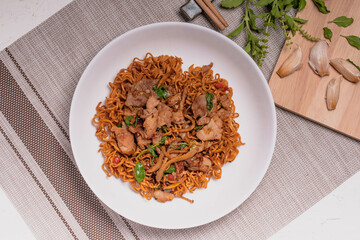 Spicy Stir Fried Instant Noodle with Pork and basil (Pad Kee Mao)