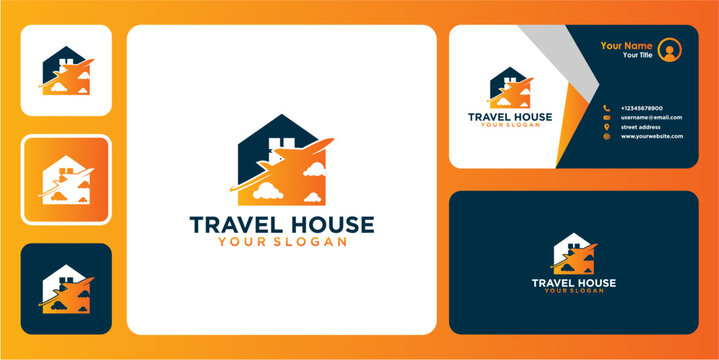 travel logo design with plane or house and business card