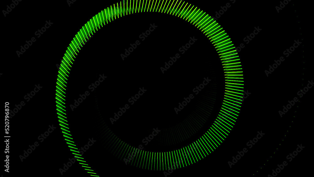 Poster dark background.design.green and white lines in animation that create different patterns