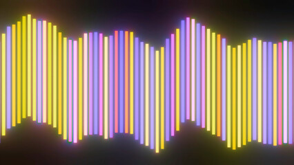 Minimalistic visualization of audio or sound equalizer, colorful vibrating lines. Design. Abstract colorful neon lines on a black background, concept of a sound wave.