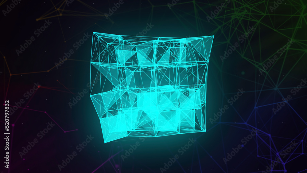 Poster 3d lines move in cubic design. motion. colorful lines and triangles in cubic design. geometric desig