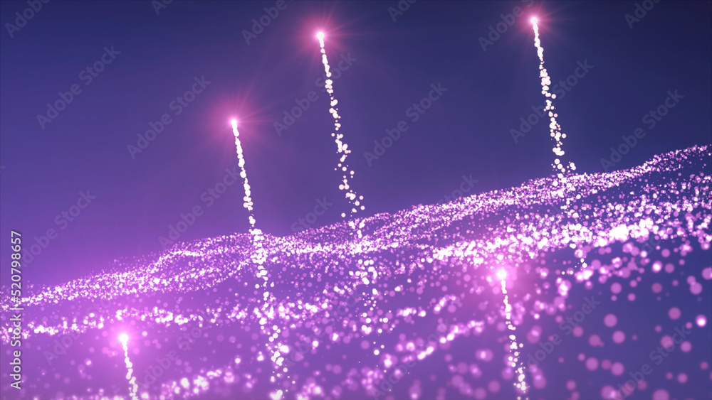 Poster purple background.motion.little sparkles shimmer and scatter in different directions on the footage 