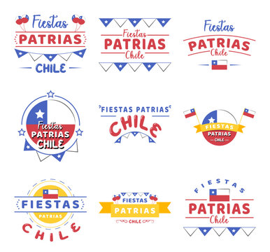 Colorful Chilean Fiestas Patrias Lettering Collection Design