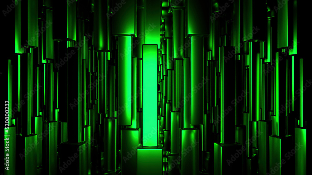 Poster Green background.Design. A bright background on which green rectangular geometric shapes move with smooth movements in abstraction.