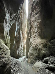 View of Karadakh gorge in mountains of Dagestan, Russia, Width of gorge is about 2-4 meters, and maximum height in some places reaches 170 meters
