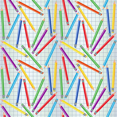 Back to School card with pencils, seamless pattern, vector illustration