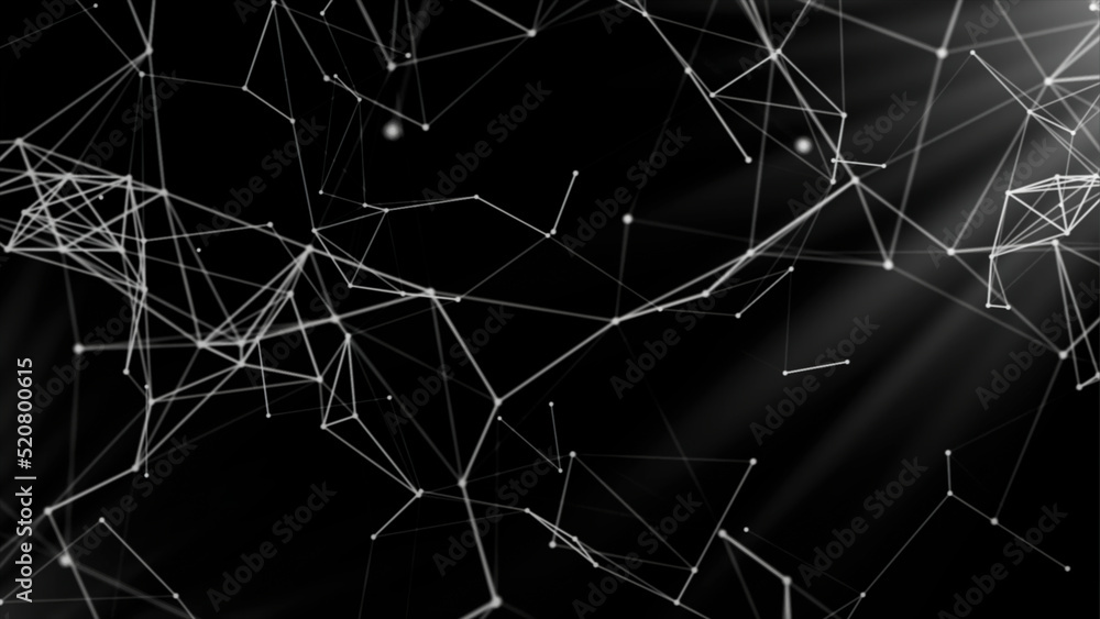 Poster yellow and gray background.motion.thin particles that are interconnected rotate in abstraction