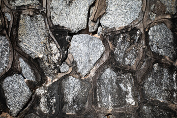 Background texture of Rough stone wall, Stone cladding, Old castle stone wall, Grey Color gradient, Close up shot