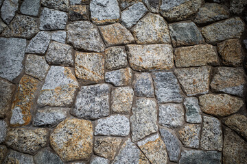 Background texture of Rough stone wall, Stone cladding, Old castle stone wall, Grey, brown Color, Close up shot