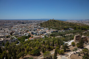 General view of Athens. View of the city on a sunny day from the Acropolis. Greece, July 2022.