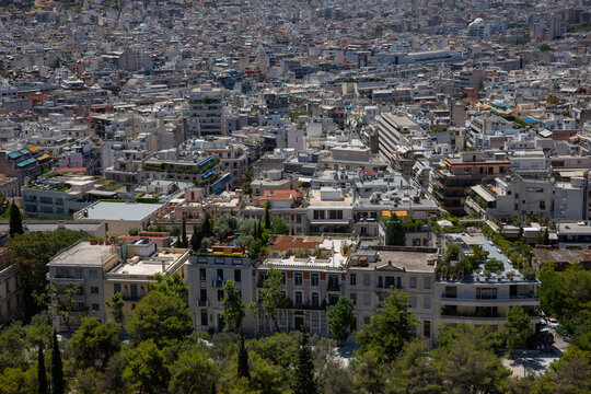 General view of Athens. View of the city and its tile roofs on a sunny day. Greece, July 2022.