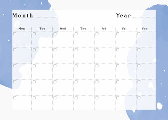 Monthly planner calendar template. Simple printable to do list. Business organizer page. Paper sheet. Realistic vector illustration. A4 and US Letter Ai, RGB/CMYK