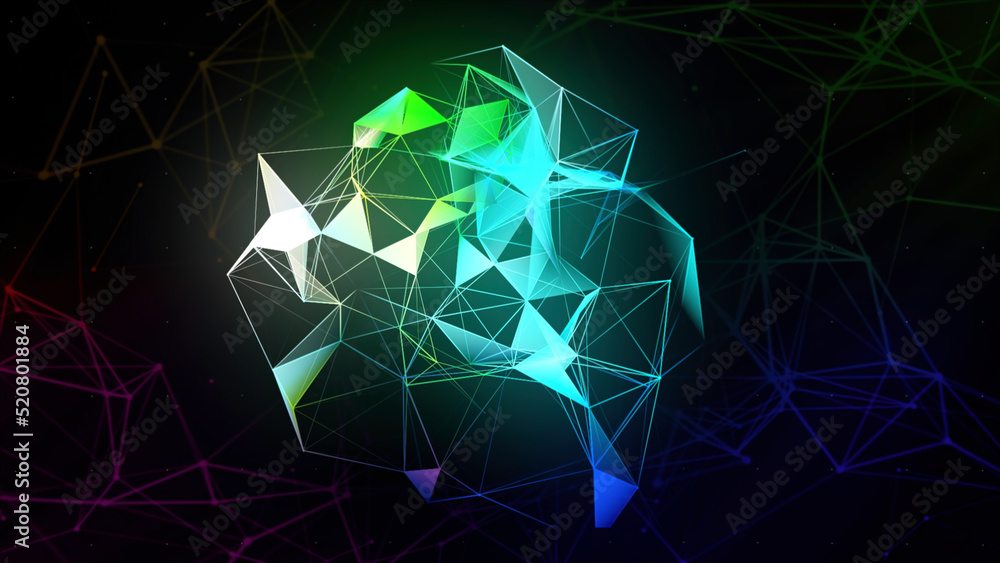 Poster dark background.motion.a beautiful transparent geometric figure made in animation on the background 