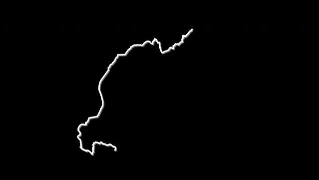 Rwanda map, country territory outline self drawing animation. Line art.