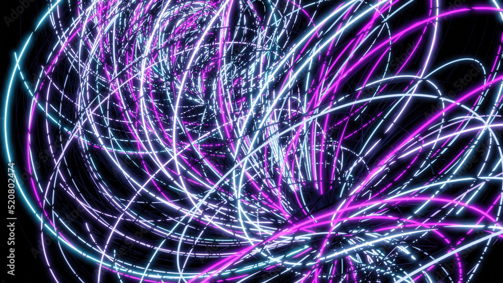 Aufkleber rotating vortex of colorful lines on black background. design. glowing energy vortex of tangled line