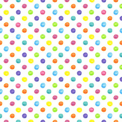 Seamless pattern bright colorful dots drawn with wax crayons on a white background. For fabric, sketchbook, wallpaper, wrapping paper.
