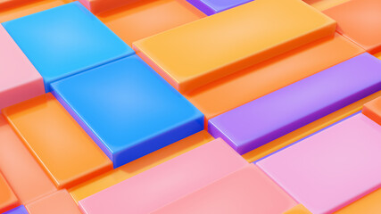 Geometric blocks of different pastel colors of random shapes. Abstract isometric visualization of modern 3D backdrop