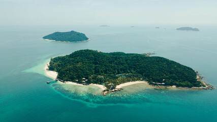 Aerial drone view of amazing island at Tengah Island or Pulau Tengah in Mersing, Johor, Malaysia