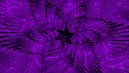 Fototapeta na wymiar 3D layers move in shape of star. Motion. Layers move in spiral with bends in center. Star-shaped spiral with voluminous liquid texture with hypnotic effect