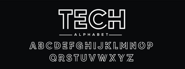 TECH  luxury abstract tech science alphabet font. double line digital space typography fonts vector illustration and logo design. Minimal Letter design.
